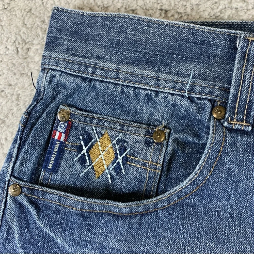 PHAT FARM Jeans Men's Zip Fly Embroidered Cotton Blue Denim 44x32 (Actual 42x30)